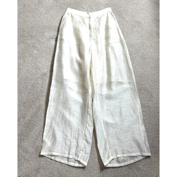 Mouggan Womens Ivory Hemp Blend Semi Lined Formal/Dress Wide Leg Pants Large NWT - Picture 6 of 15